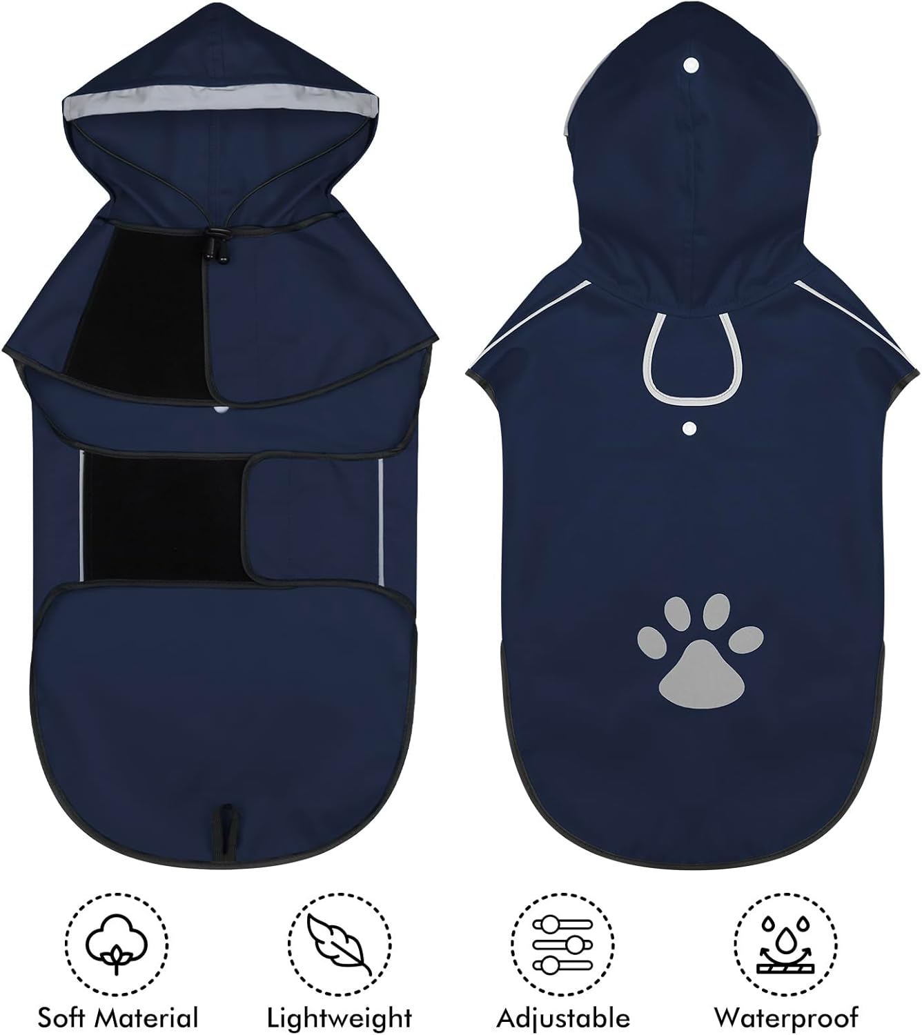 Detalle de BiPawTi Dog Waterproof Coat for Large Dogs (Blue, Size L) with Reflective Hood