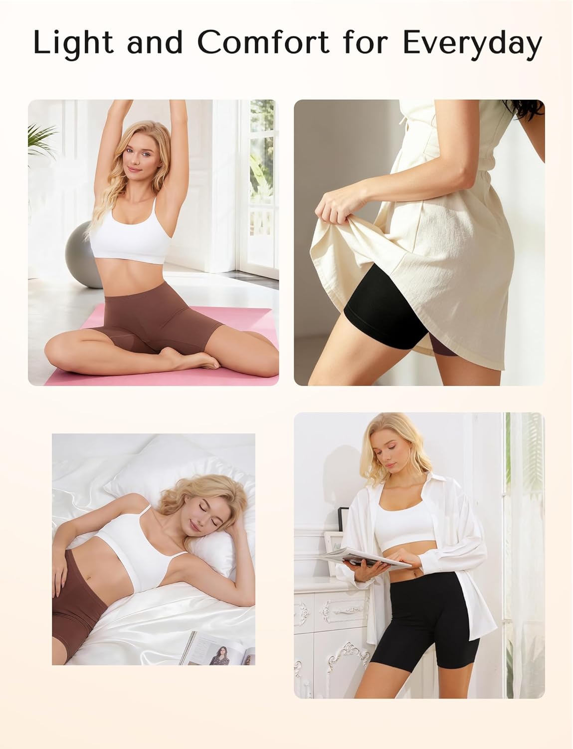 Detalle de VOENXE Boxer da Donna Cotone – Mutande Pantaloncini anti-sfregamento, cotone 95% spandex 5%, pacco da 4