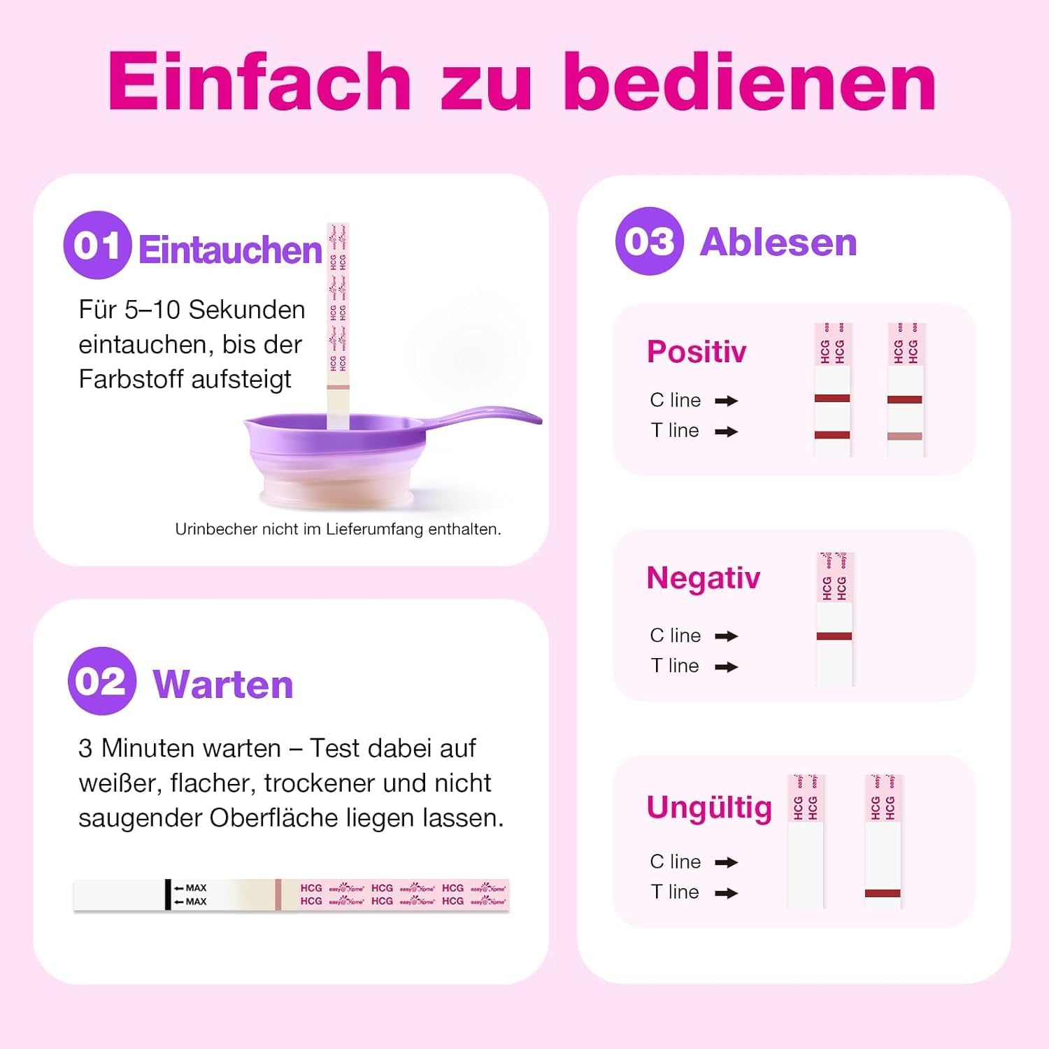 Thumbnail 3 de Easy@Home 20 x Schwangerschaftstest Frühtest (10 mIU/ml) – hCG-Teststreifen für frühen Nachweis