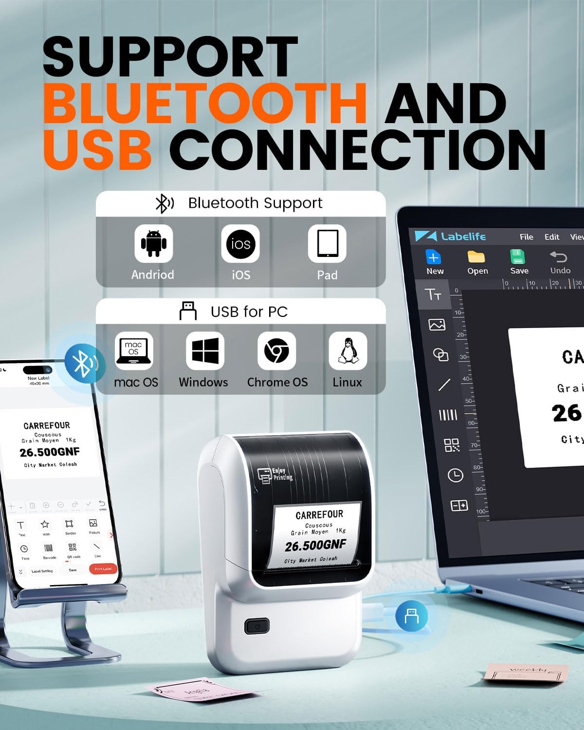 Detalle 2 de Ponek M100 Label Maker, Portable Bluetooth Thermal Printer, 203 DPI