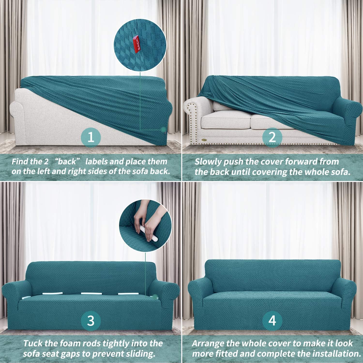 Thumbnail 5 de YEMYHOM Large Jacquard Sofa Cover for 3-Cushion Couches, Peacock Blue