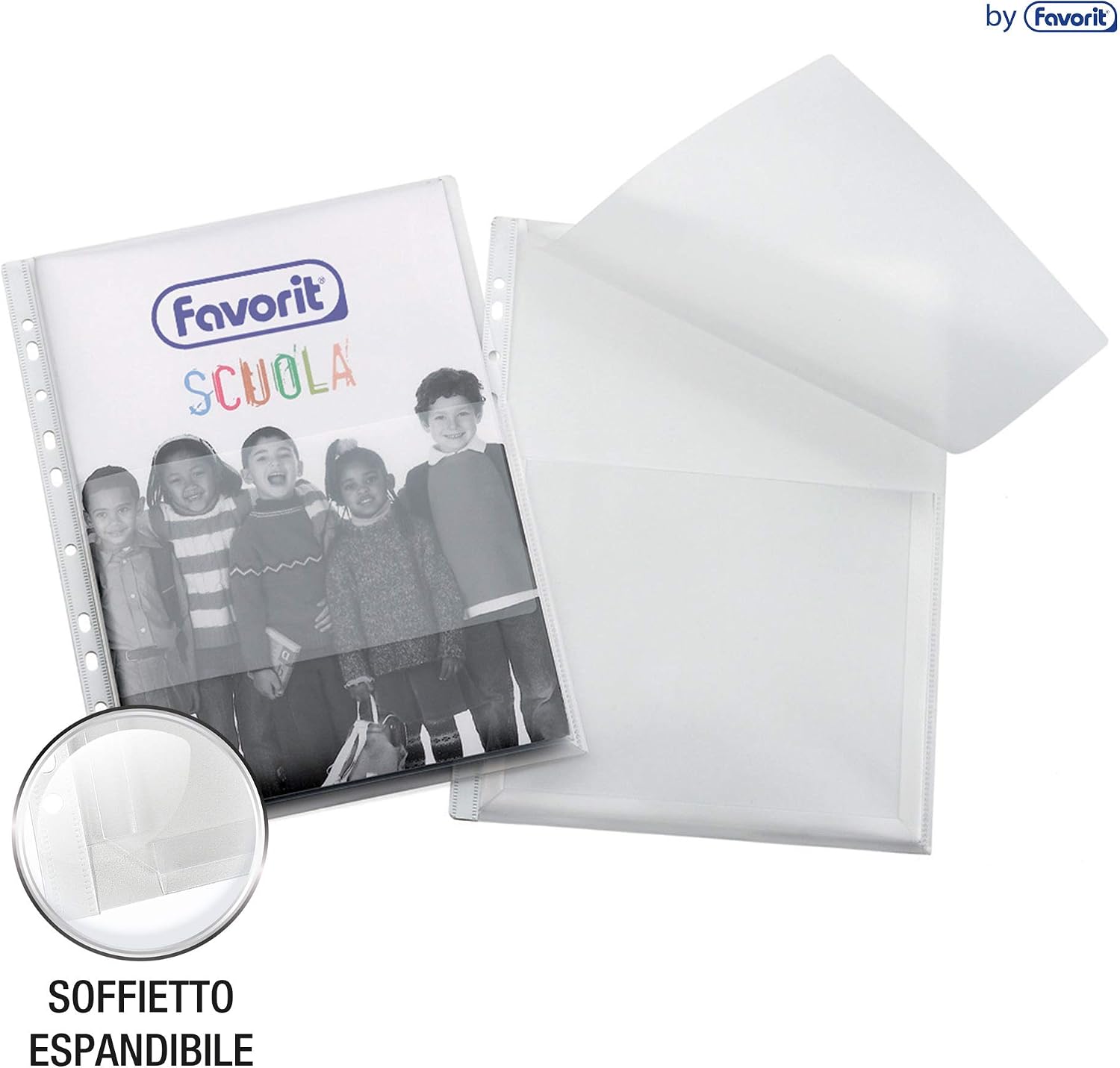 Thumbnail 1 de Oxford lot de 10 Pochettes perforées extensibles avec Rabat de Protection 11 Trous PVC Lisse A4 Incolore