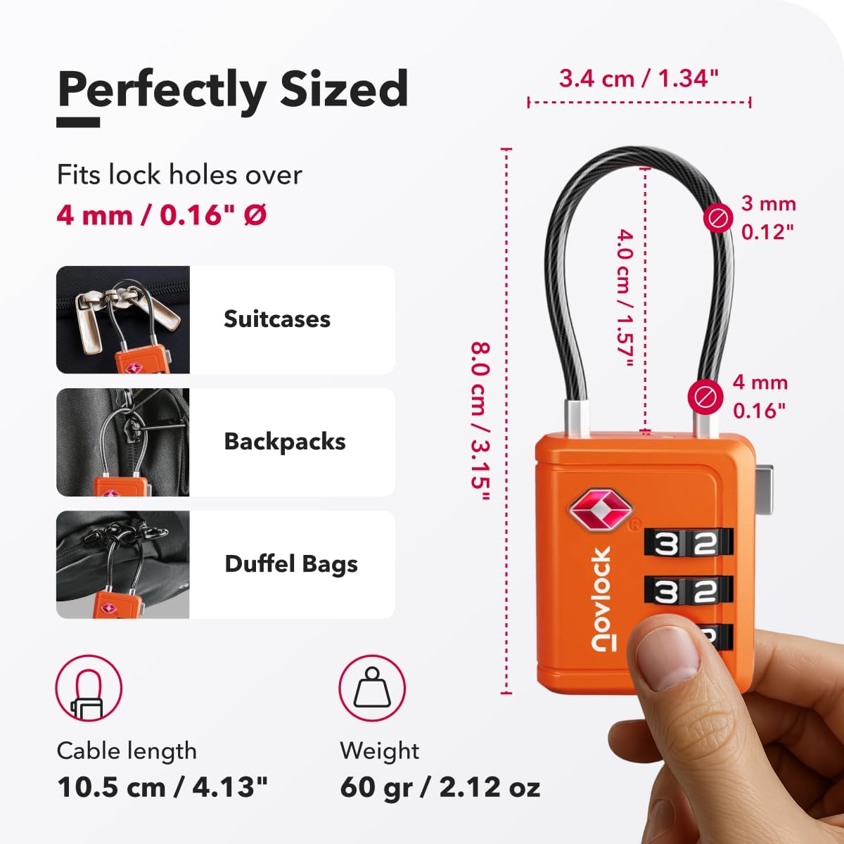 Thumbnail 1 de NOVLOCK TSA Approved Luggage Lock – Orange 1-Pack