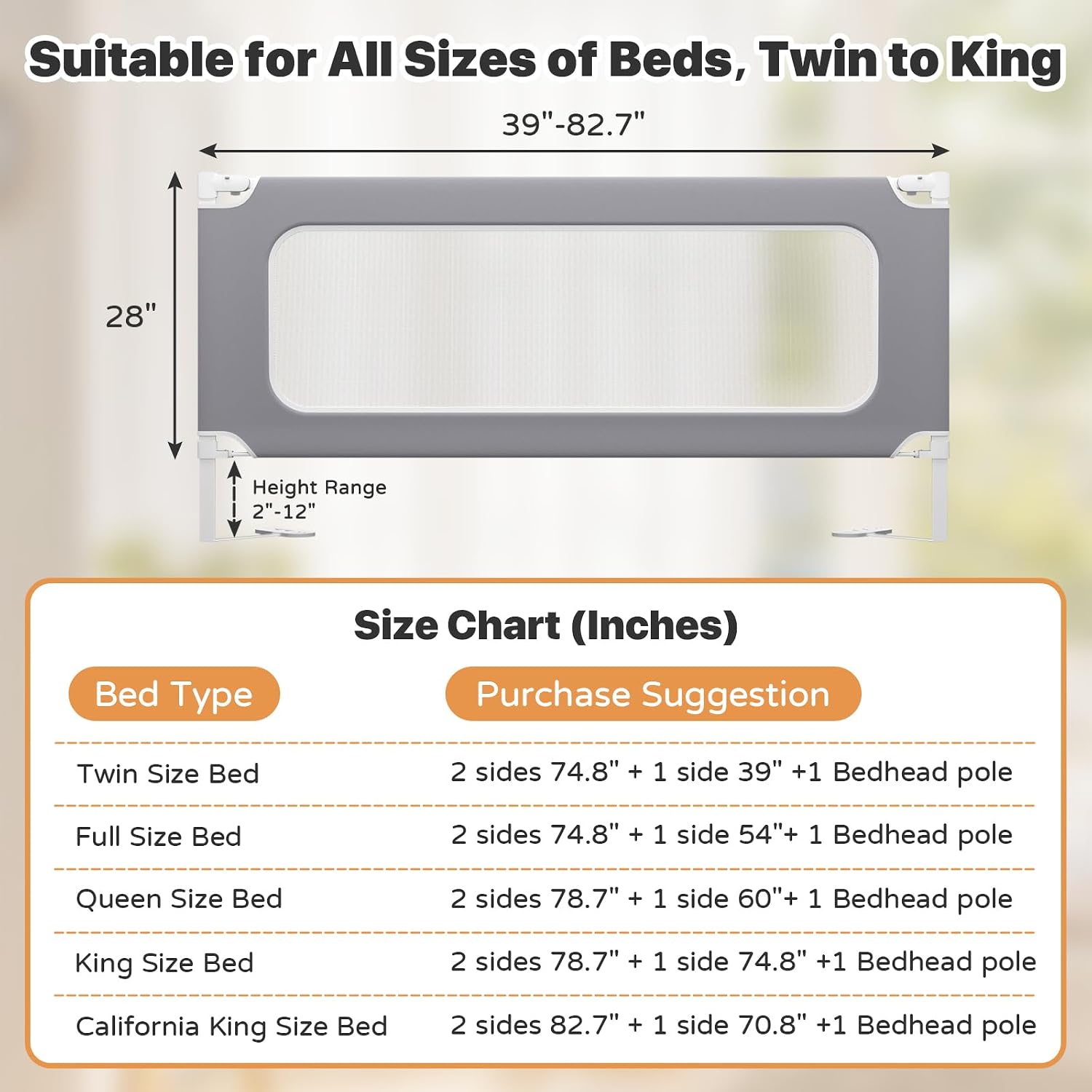 Detalle 2 de MagicFox 3-Piece Queen Bed Rails for Toddlers, Adjustable Guard with Double Locks