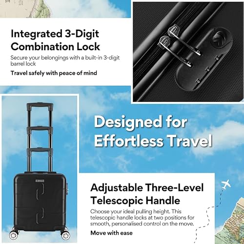Detalle de WORLD EXPLORER Cabin Suitcase ABS Hard Shell – 30L Underseat, 360° Spinner Wheels, 3‑digit Lock, 45x35x20 CM