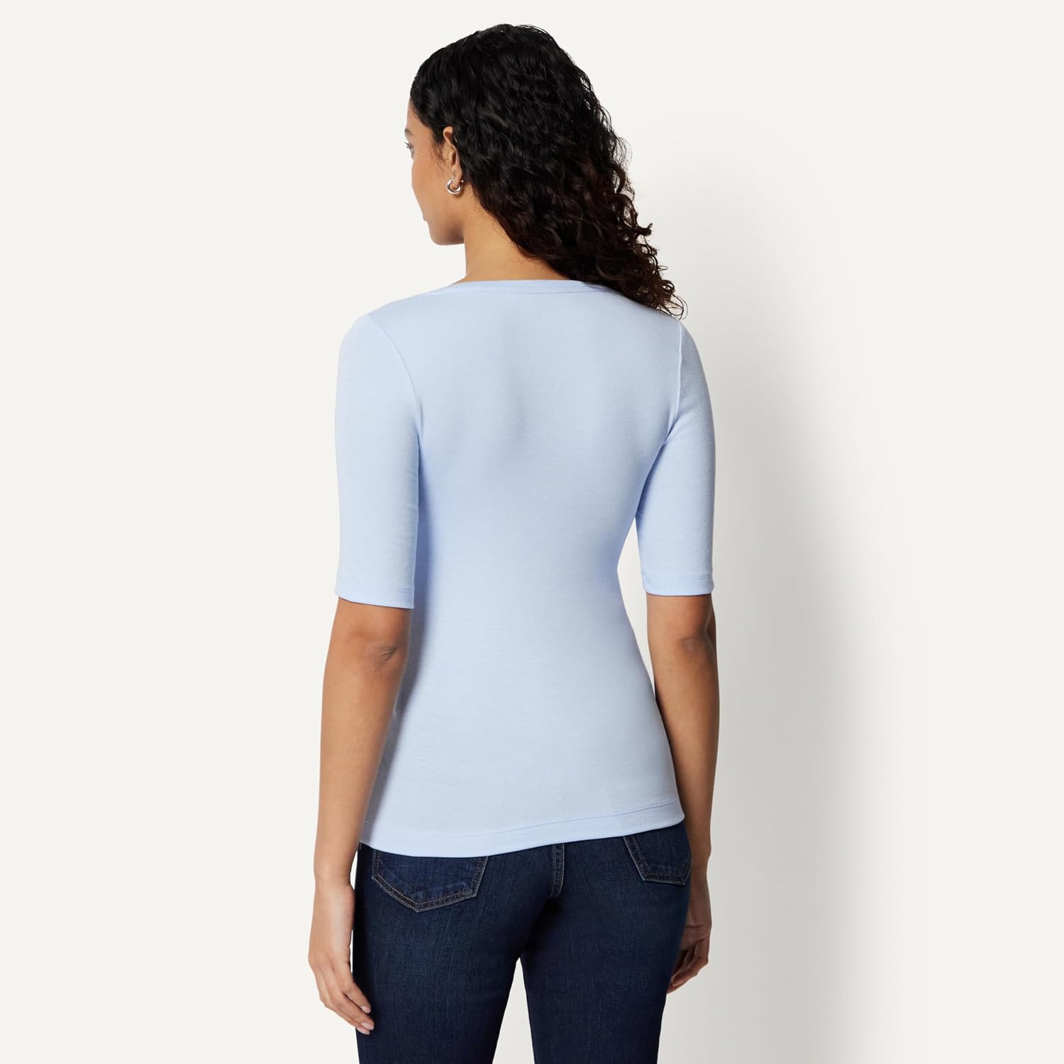 Detalle de Amazon Essentials Damen T-Shirt mit quadratischem Ausschnitt – Slim Fit, Halbarm