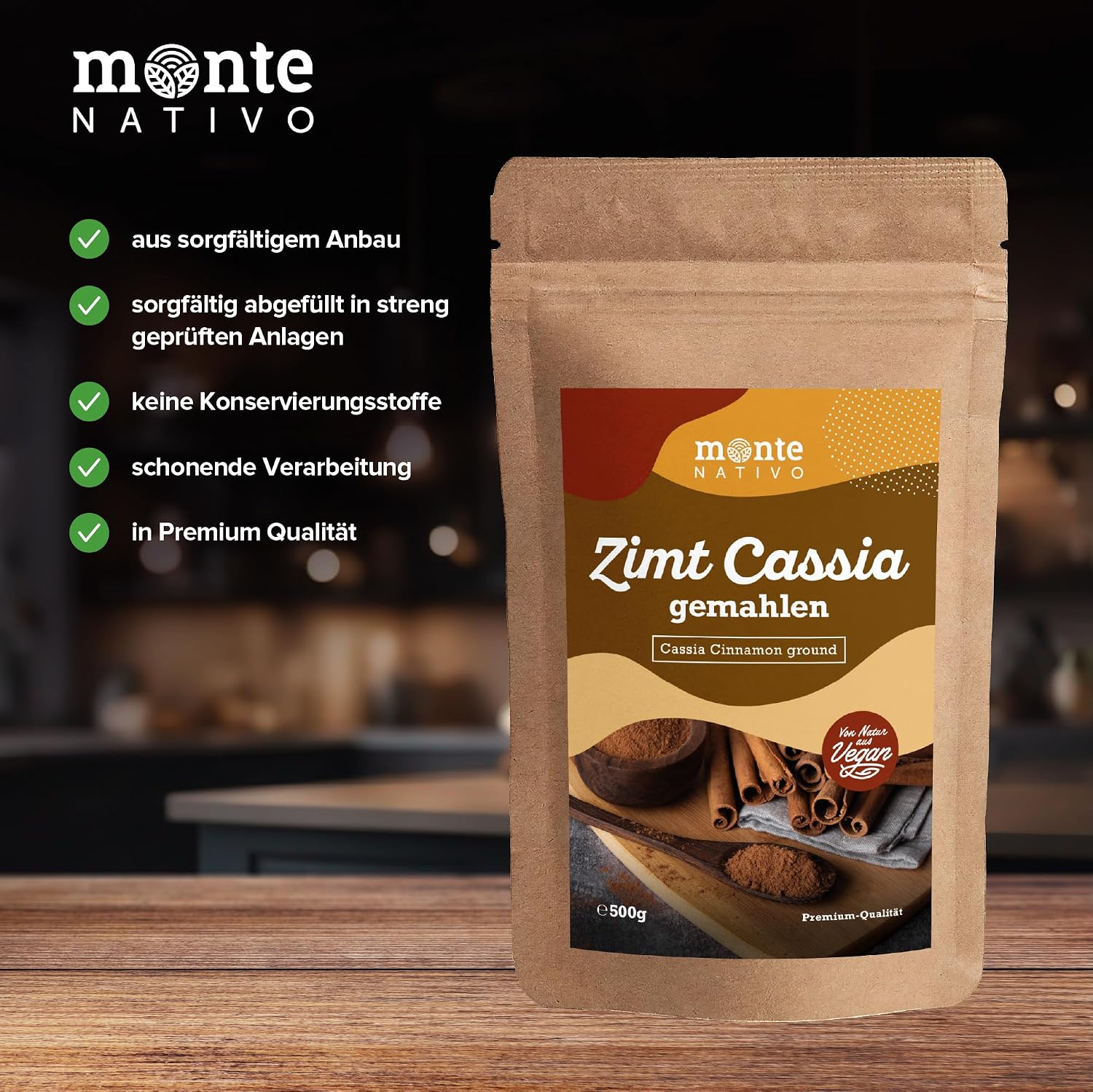 Detalle de Cassia Zimt gemahlen Monte Nativo (500 g) – Aromatisches Gewürz für Küche & Backen