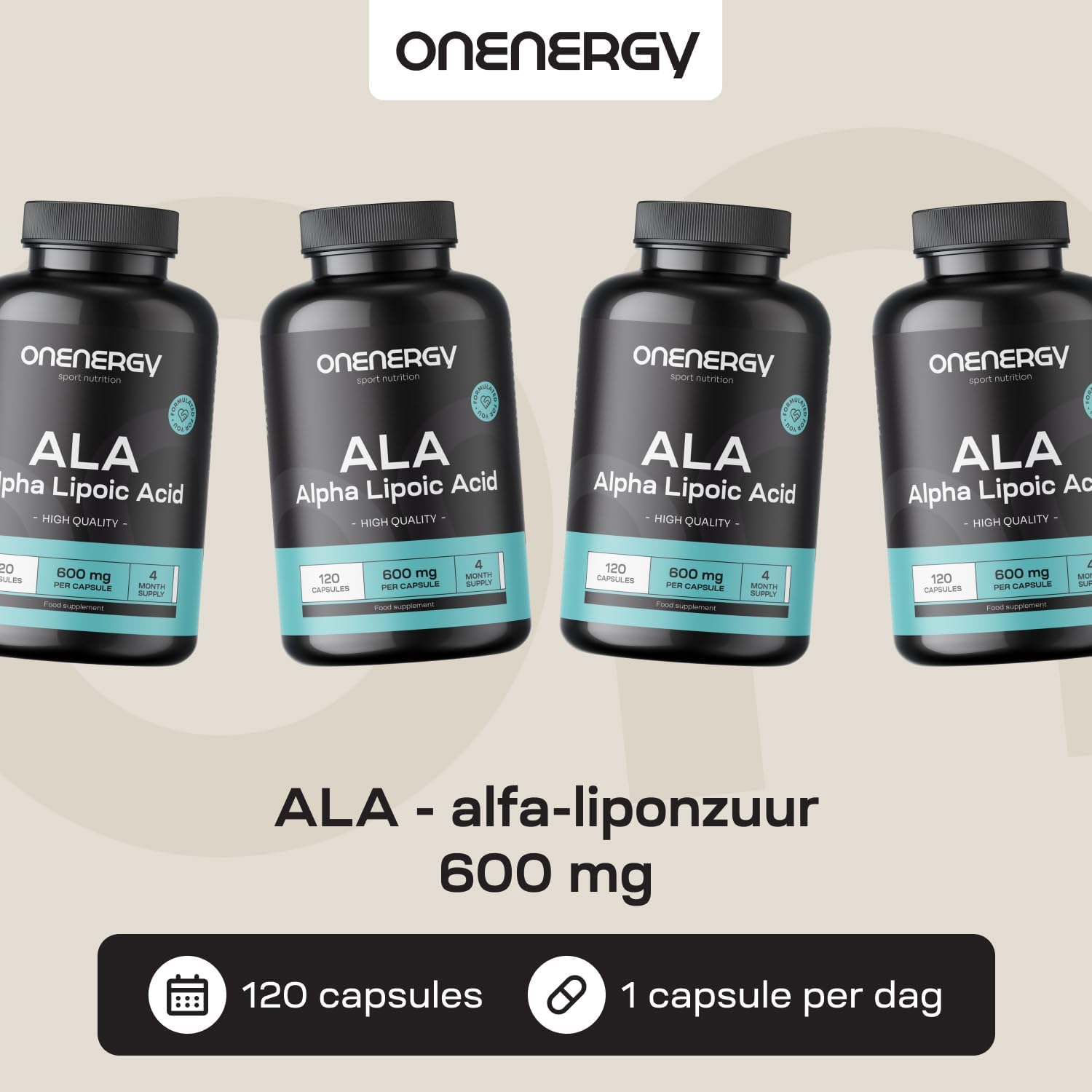 Detalle de ONENERGY ALA alfa-liponzuur 600 mg, 120 plantaardige capsules