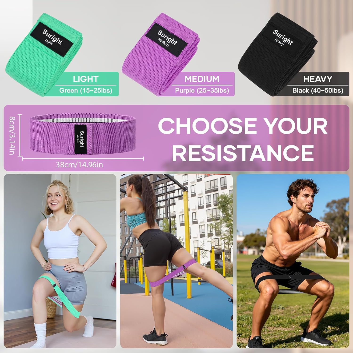 Thumbnail 2 de Suright Resistance Bands 3-piece fabric booty bands 🏋️♀