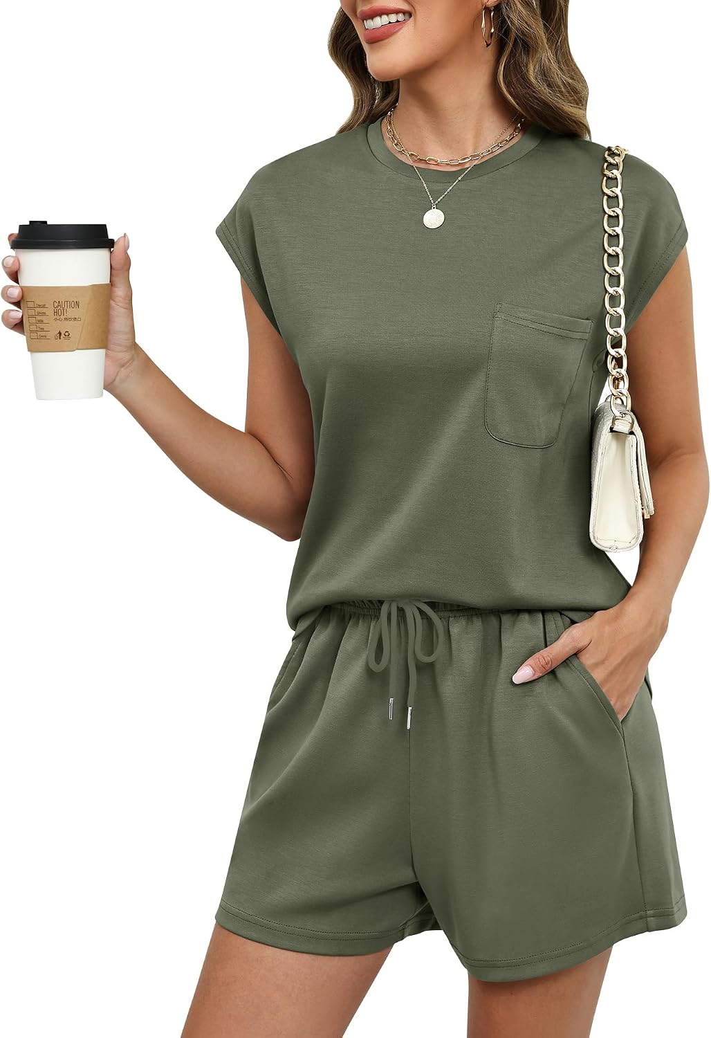 Detalle de Rapbin Women's Tracksuit Set: Two-Piece Loungewear with Pockets