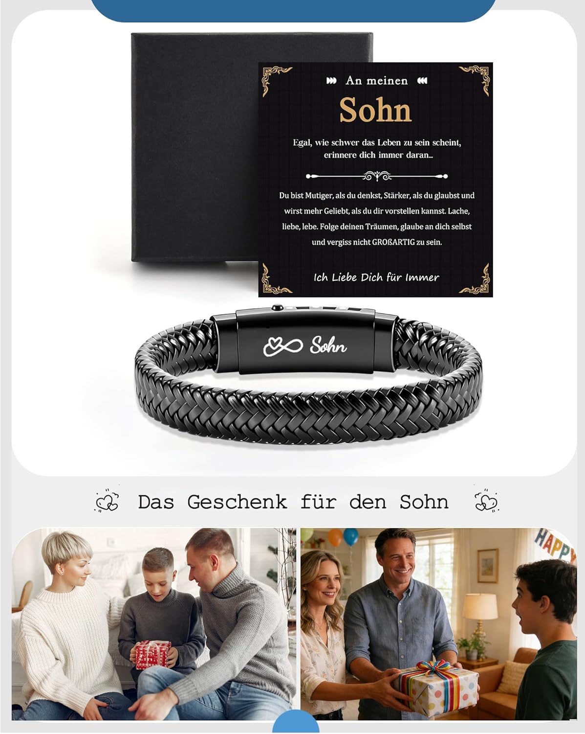 Thumbnail 4 de Kenqlot Armband "Sohn" – Liebesband aus Leder und Edelstahl für Männer
