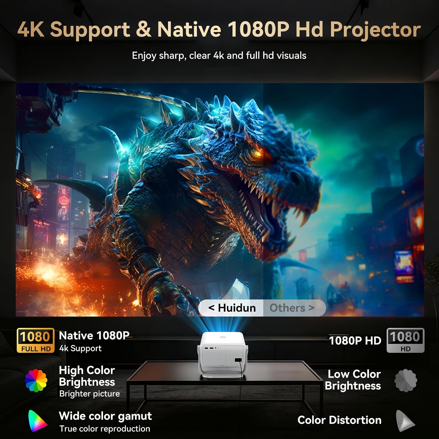 Thumbnail 3 de Smart 4K Projector with AI Whale OS, Auto Focus & 360° Gimbal Stand — A practical home cinema companion
