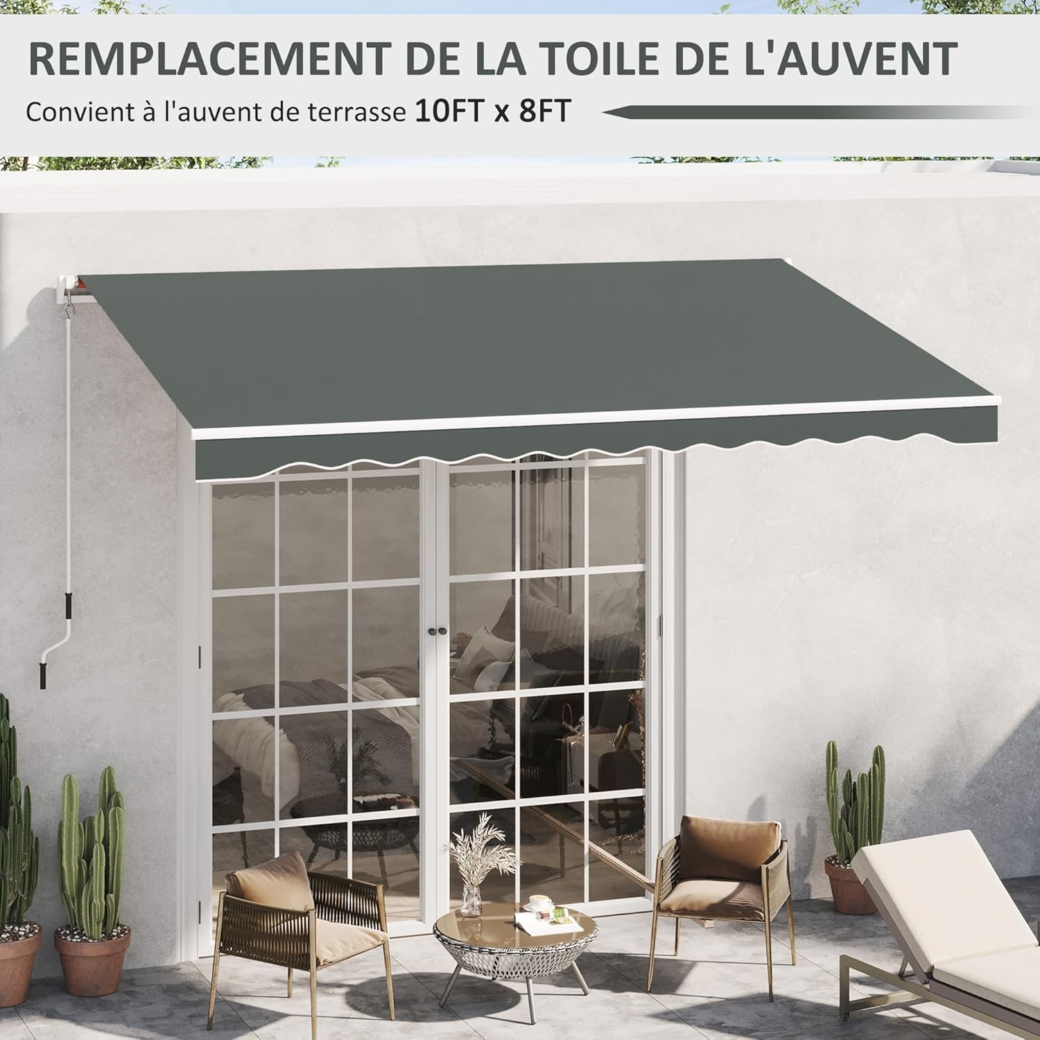Thumbnail 4 de Outsunny Toile de Rechange Store banne 3,82×2,4 m gris