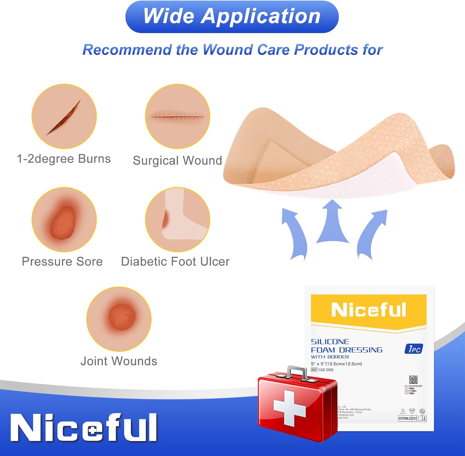 Thumbnail 4 de Niceful Silicone Foam Dressing, 5 x 5 Inch Bordered, 10 Count
