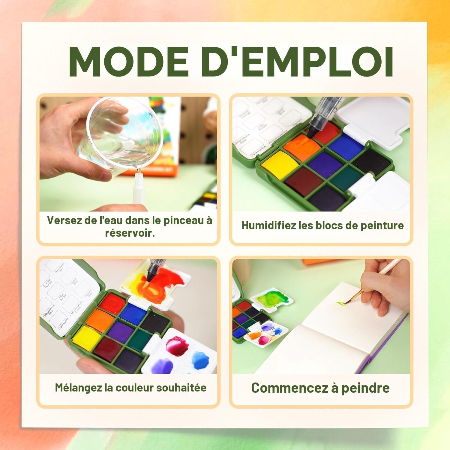 Detalle 2 de YPLUS Kit de peintures aquarelles — boîte compacte de qualité superiore pour débutants et pros