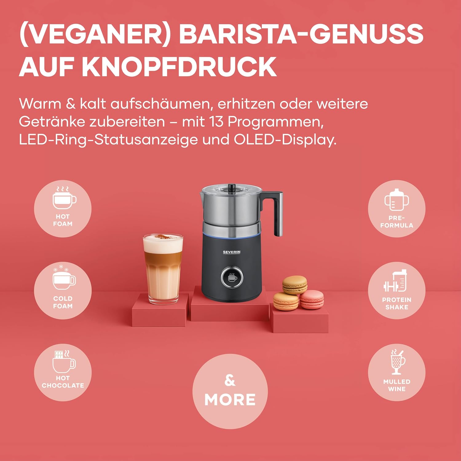 Thumbnail 4 de SEVERIN SPUMA 700 Plus Induktions-Milchaufschäumer – 13 Programme, OLED-Display, Barista-Qualität