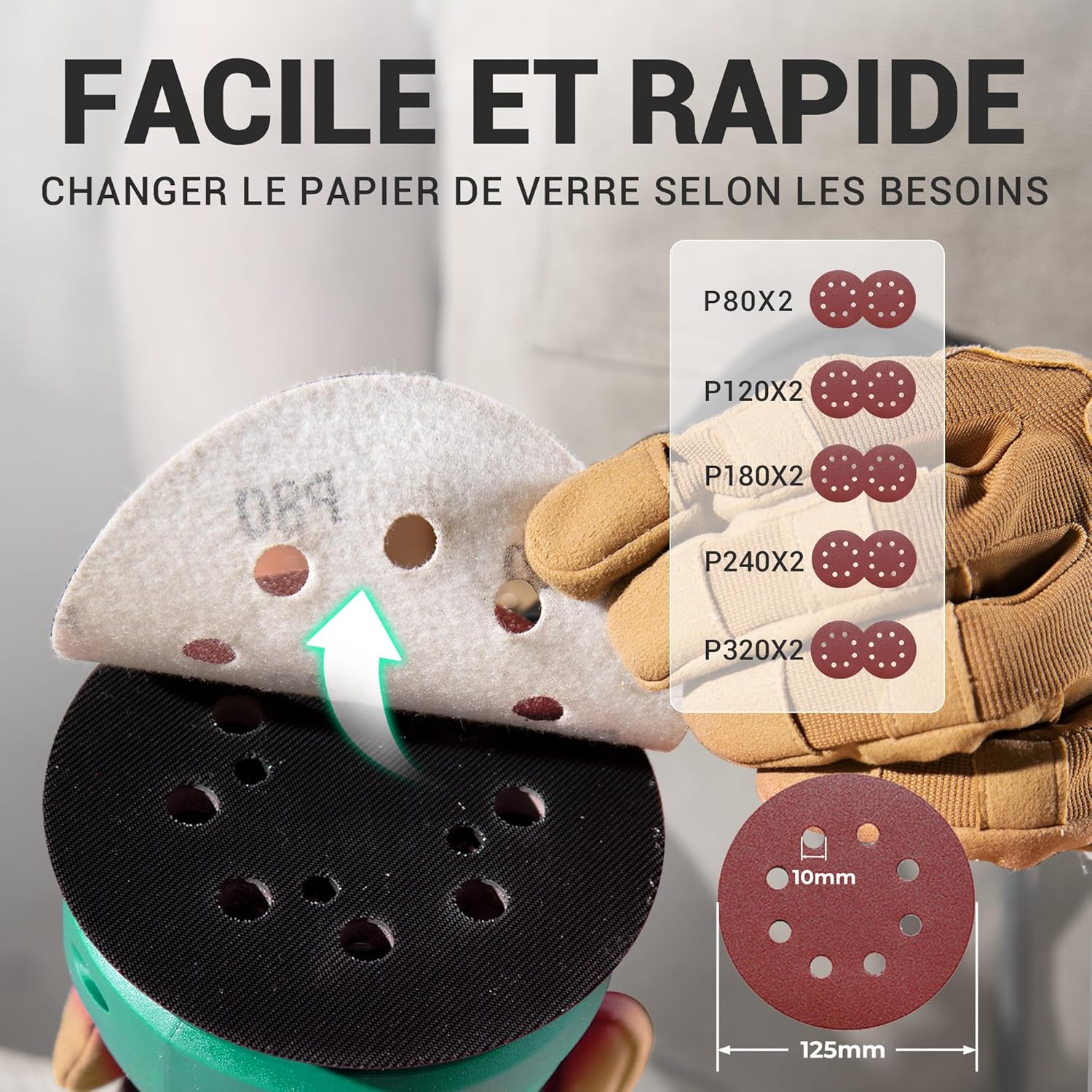 Thumbnail 3 de Ponceuse excentrique DCA 300W, 6 vitesses jusqu’à 12000 tr/min avec collecteur de poussière (disques 125 mm, 10 abrasifs)