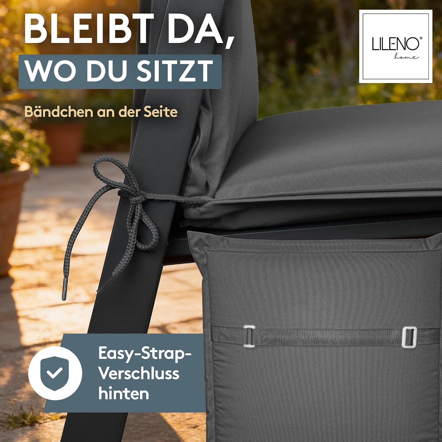 Thumbnail 2 de LILENO HOME Gartenstuhl Auflagen 2er Set Hochlehner Uni Anthrazit