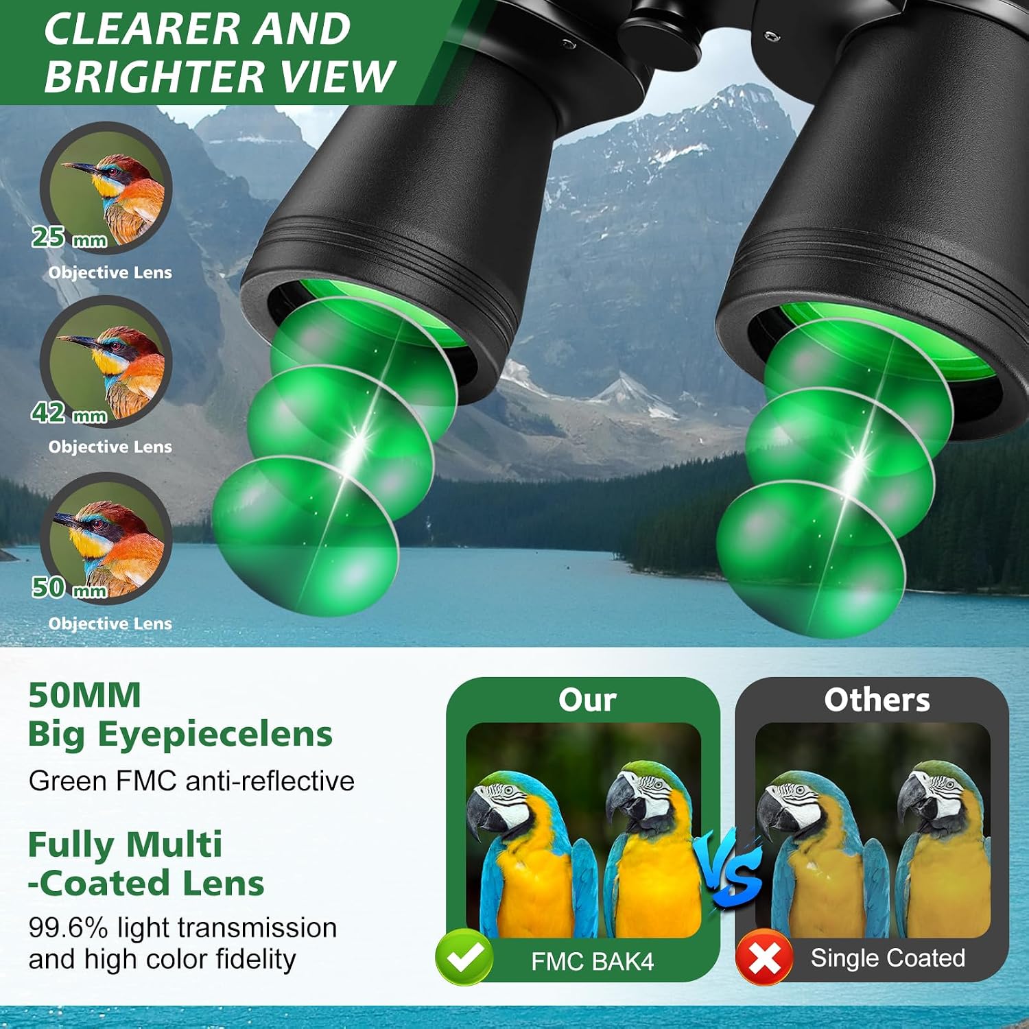 Detalle 2 de Lupxiu 20x50 High Power Binoculars for Adults with Waterproof Design, BAK4 Prisms & FMC Lens