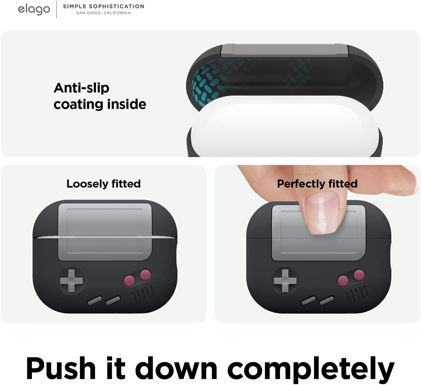 Detalle de Coque elago AW5 pour AirPods Pro (2e génération) – Étui en silicone avec lanière, design console rétro (Noir)
