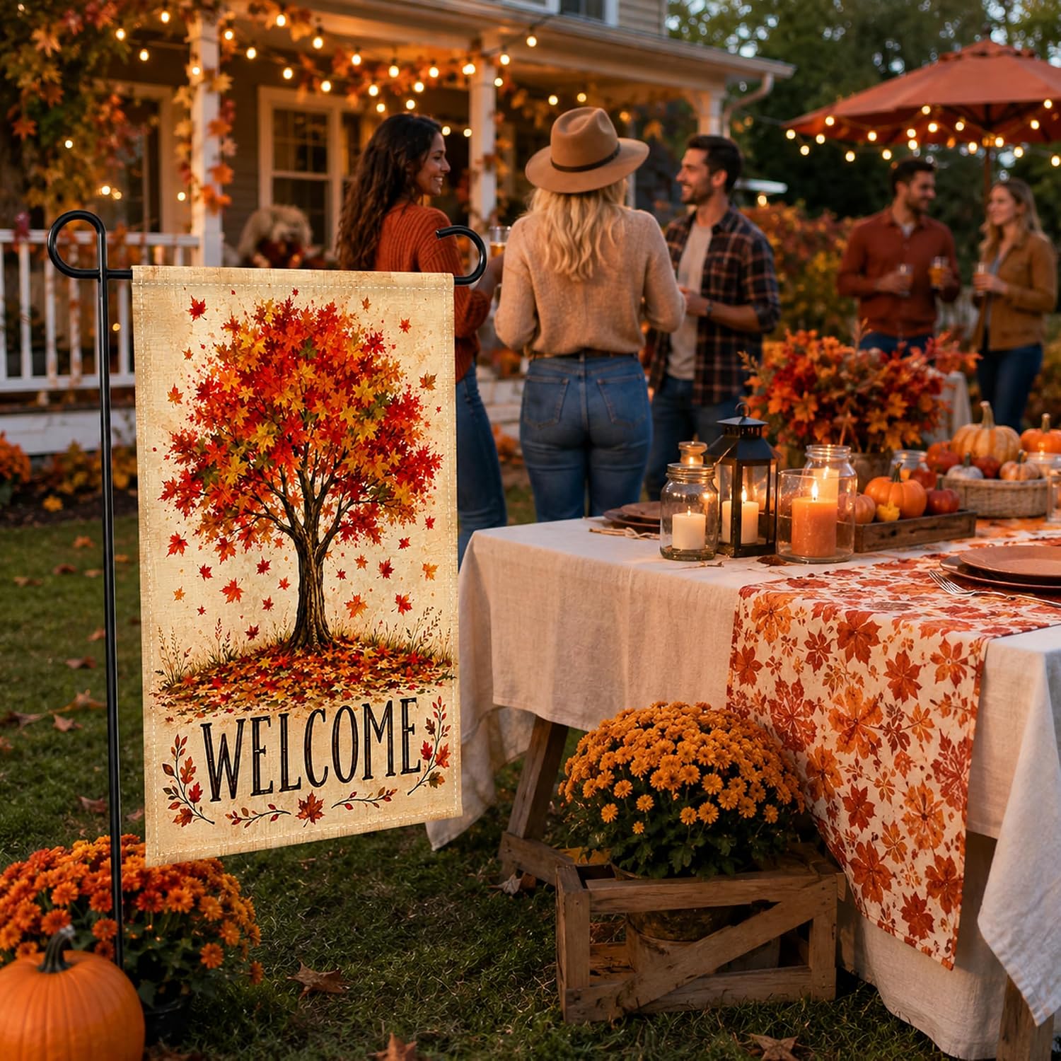 Detalle de OHOME Fall Maple Tree Welcome Garden Flag, Double-Sided 12 x 18-Inch Polyester