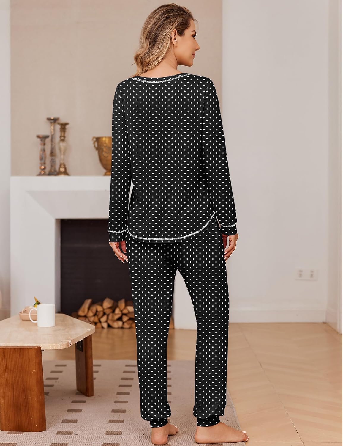 Detalle 2 de Ekouaer 2-Pack Women's Pajama Sets, Long-Sleeve Tops and Jogger Pants