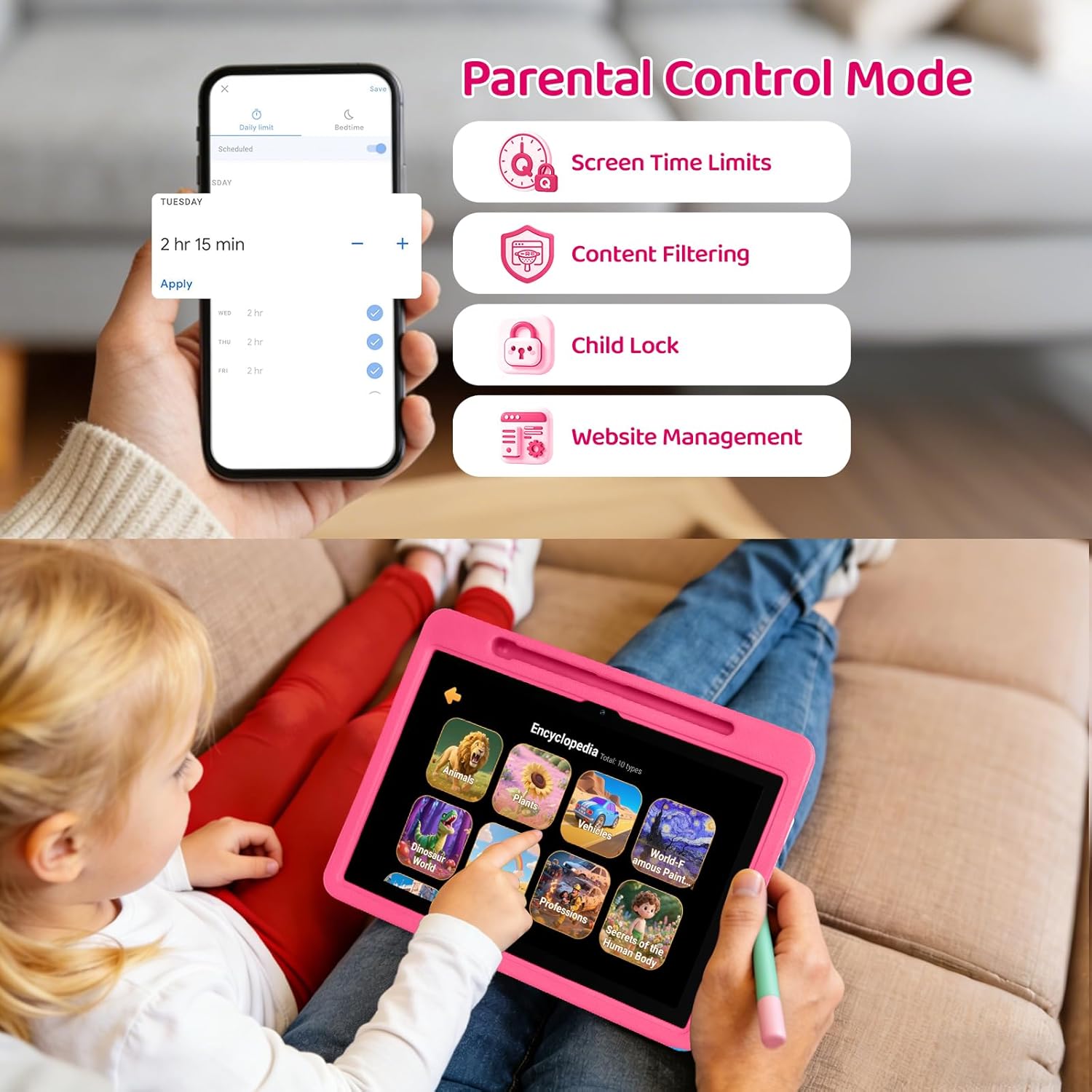 Thumbnail 6 de Laptok Tablet Bambini 10'' con Controlli Parentali e Custodia Rosa – Android 16, 20GB RAM, ESPANDE fino a 1TB