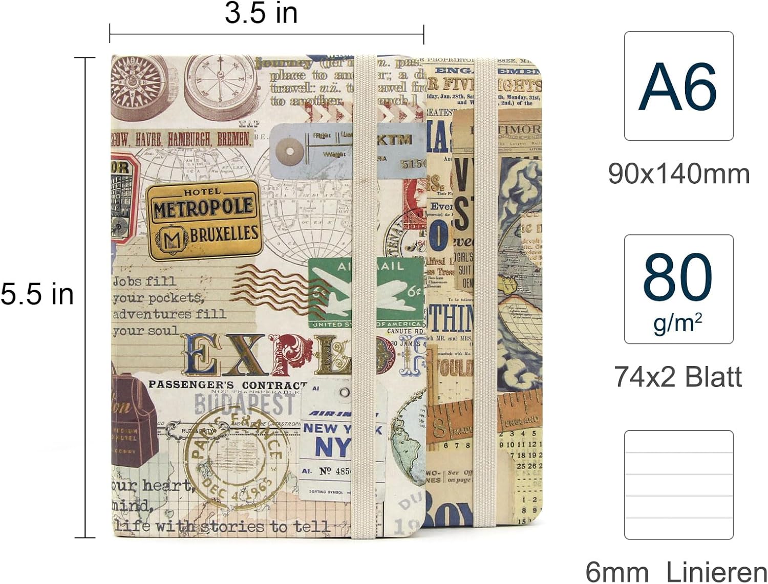 Detalle 2 de WETLOTE A6 Notizbuch Liniert – 2er-Set Florentin & Provence, Hardcover, 74 Blätter je Buch, Goldsprühkante, Italienisches Blumenpapier