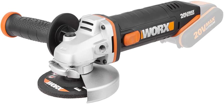 Detalle de WORX WX800.9 smerigliatrice angolare a batteria 20V (solo corpo macchina) con impugnatura antivibrazione