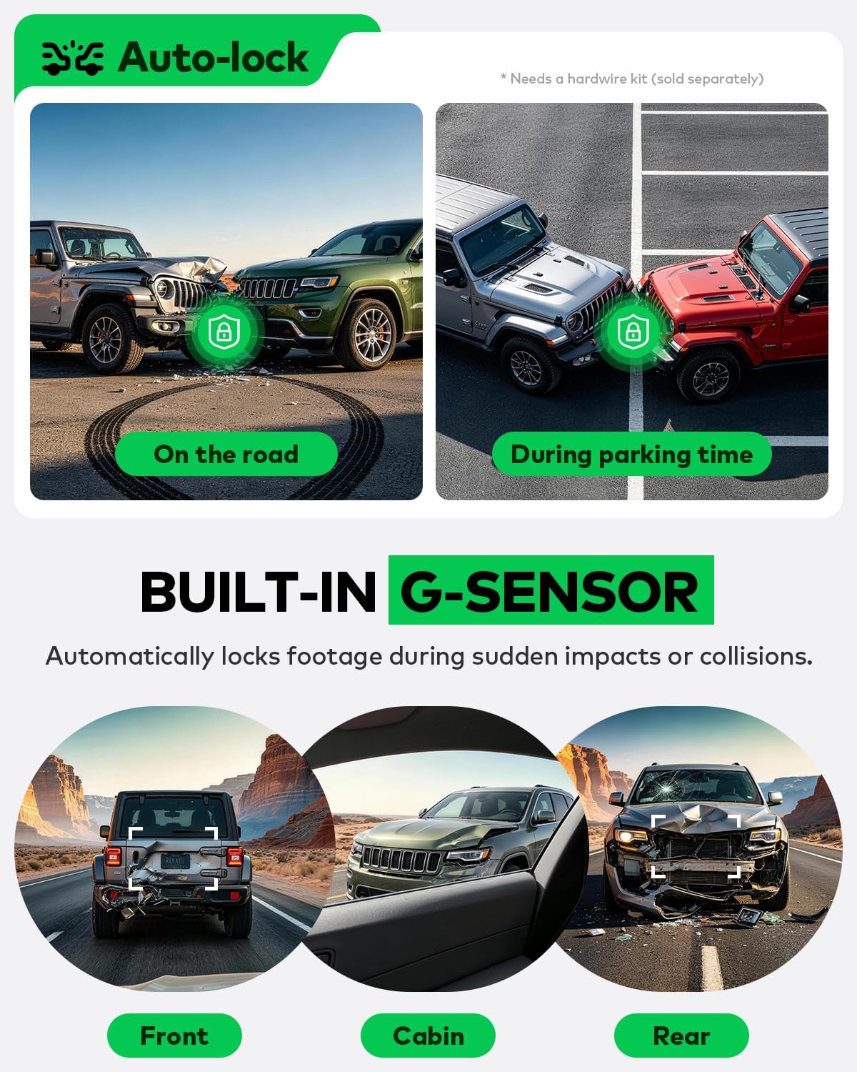 Detalle de Terunsoul 3-Channel Dash Cam with 128GB Card