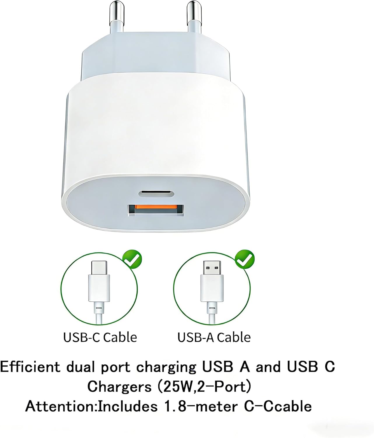 Thumbnail 1 de Samneer caricabatterie rapido da 25W con cavo da 1,8 m, doppia porta USB-C e USB-A