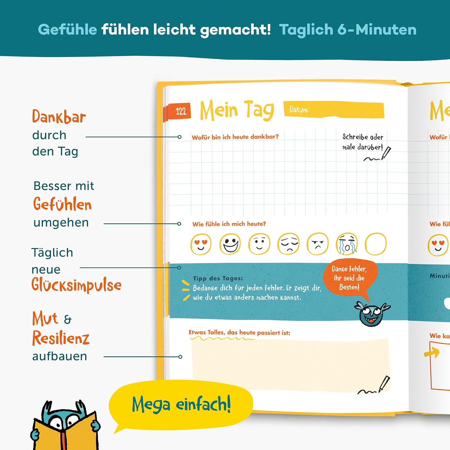 Thumbnail 2 de 6‑Minuten Gefühlstagebuch für Kinder 6–12 Jahre 📘
