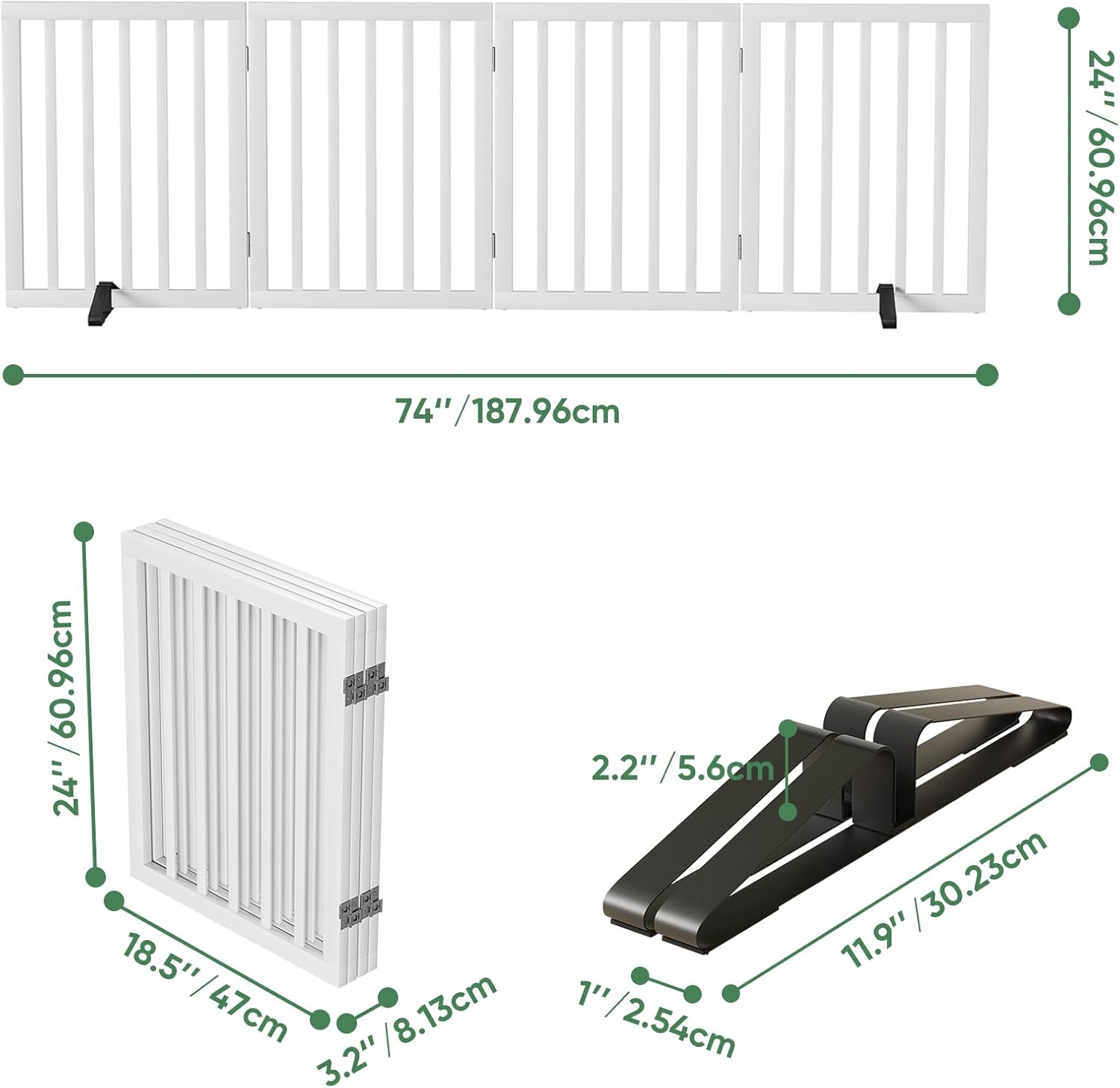 Thumbnail 1 de Freistehende Hundegitter für Türen (4 Paneele, Weiß) – faltbar mit Metallstützfüßen