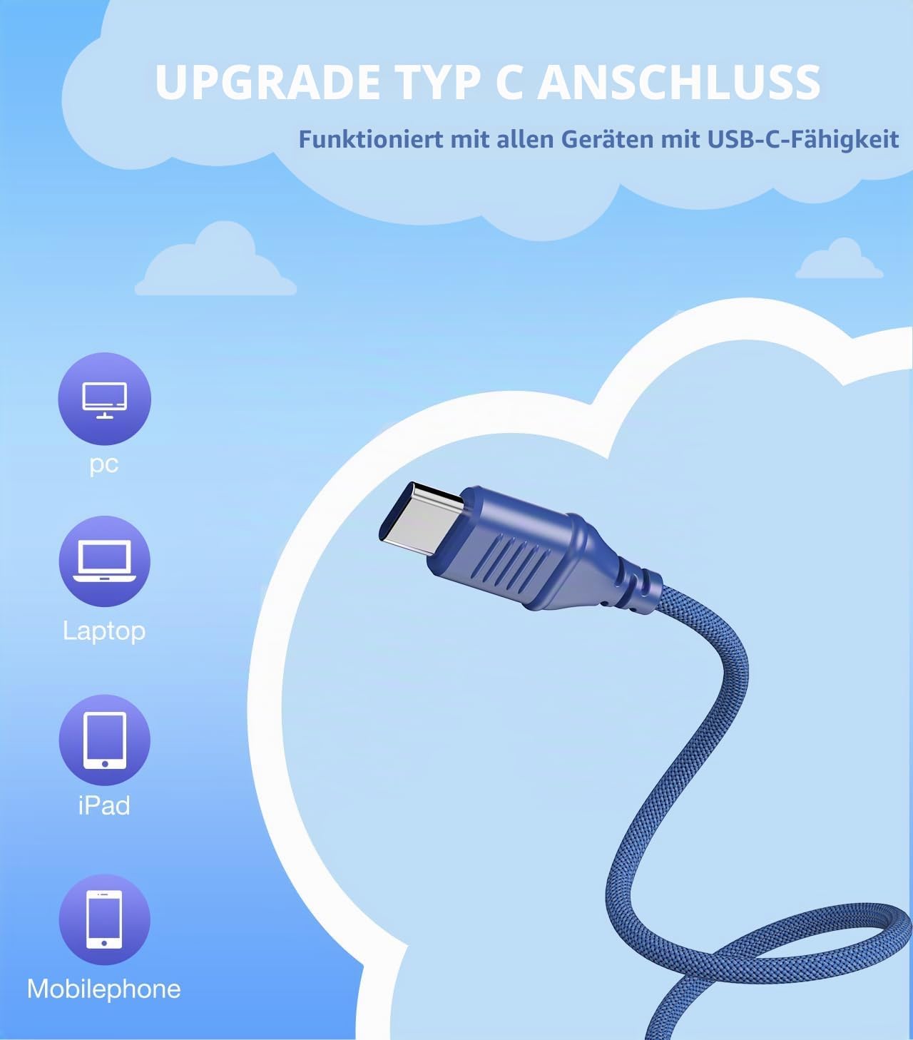 Detalle 2 de Bywulanda Upgrade USB Typ C Kinder-Kopfhörer mit 94 dB Lautstärkebegrenzung und HD-Stereo-Sound
