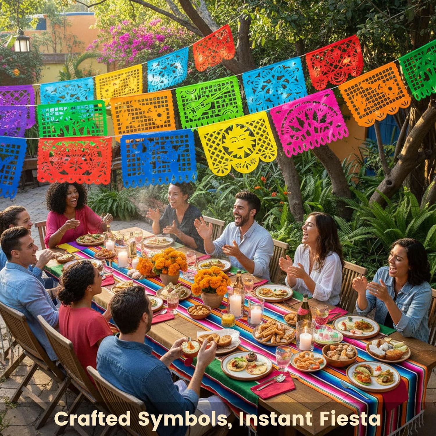 Detalle de DomeStar HR0159 Papel Picado Banner, 18 ft Plastic Fiesta Garland