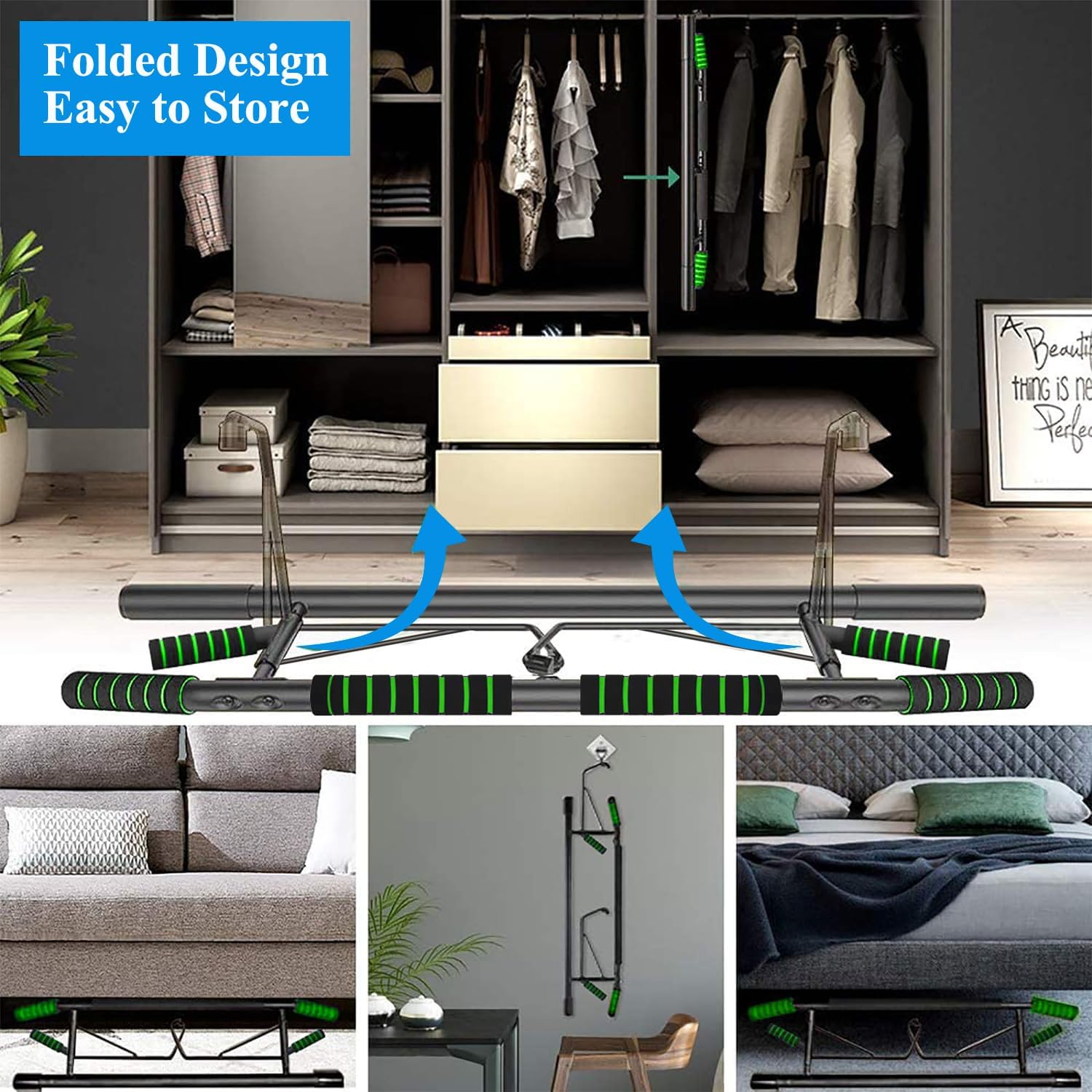 Thumbnail 5 de HAKENO Pull Up Bar Door Frame Fitness Chin-Up Bar with Suspension Straps – 200kg capacity, no drilling