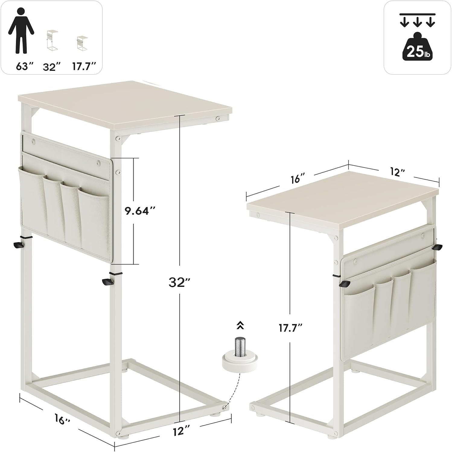 Detalle de Vagusicc C-Shaped End Table, Adjustable Height
