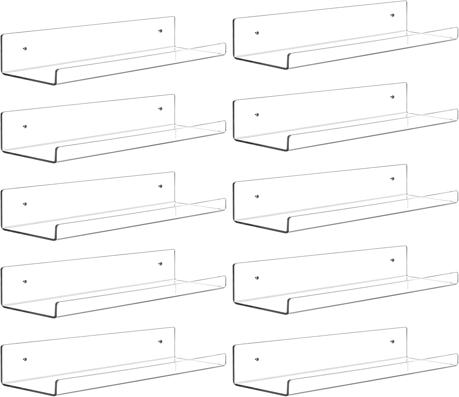 Detalle de Dezzer DSHELVESCA Clear Acrylic Floating Wall Shelves, 15-Inch, 10-Pack