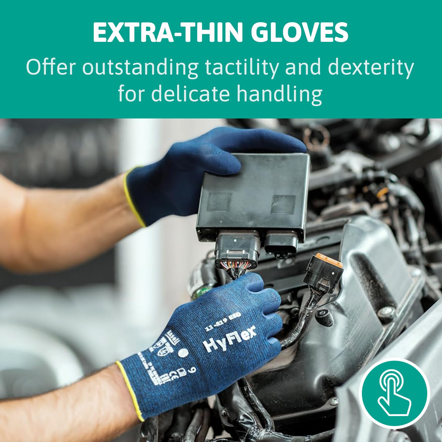 Detalle de Ansell HyFlex 11-618 Mechanics Gloves (L, 12 Pairs) – Abrasion-Resistant PU Coated, Touchscreen Compatible