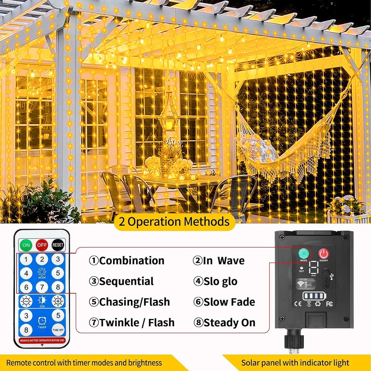 Detalle de Joycome solarna kurtyna świetlna 3 × 3 m, 300 LED, pilot, 8 trybów