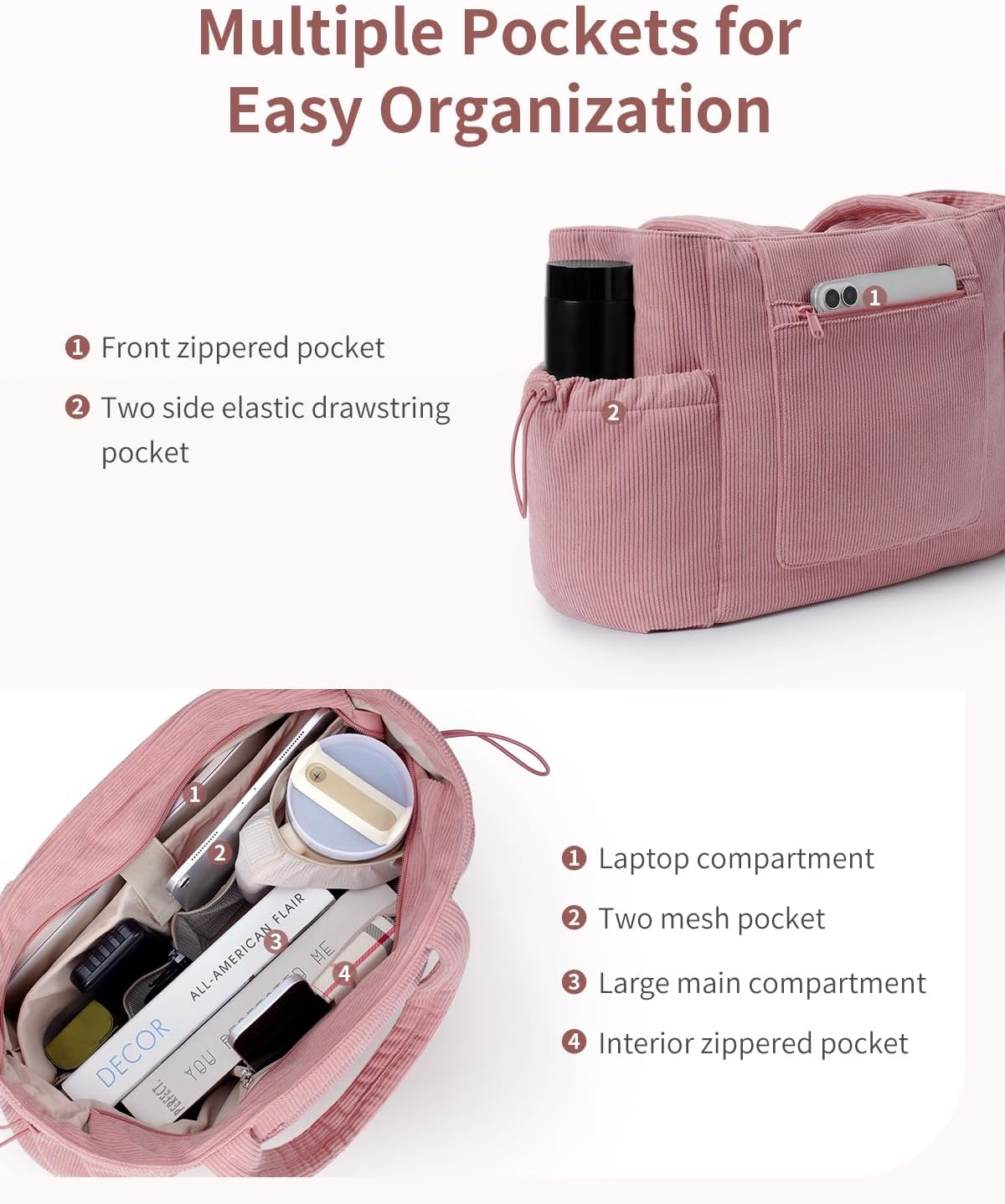 Detalle de ECOHUB Large Corduroy Tote Bag – Recycled Materials, 15.6" Laptop Compartment