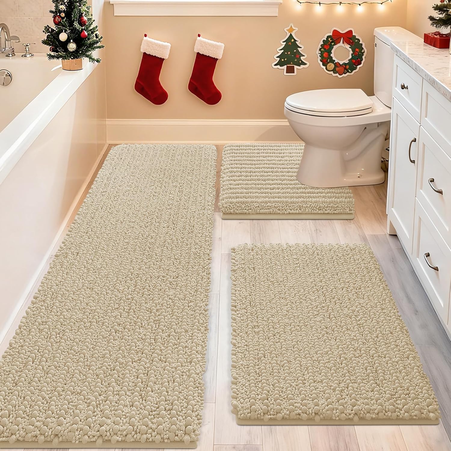 Detalle de ACCUMTEK Upgrade Extra Large Beige Bath Rug Set 3-piece 🧽