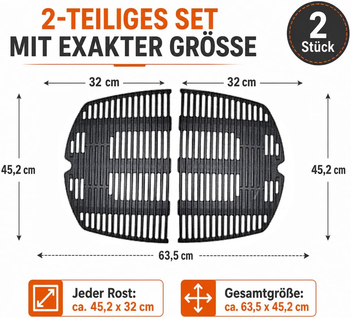 Thumbnail 1 de Uniflasy 7646 Grillrost Gusseisen 45,2 x 32 cm – 2er-Set, passgenau für Weber Q300/Q320/Q3000/Q3100/Q3200
