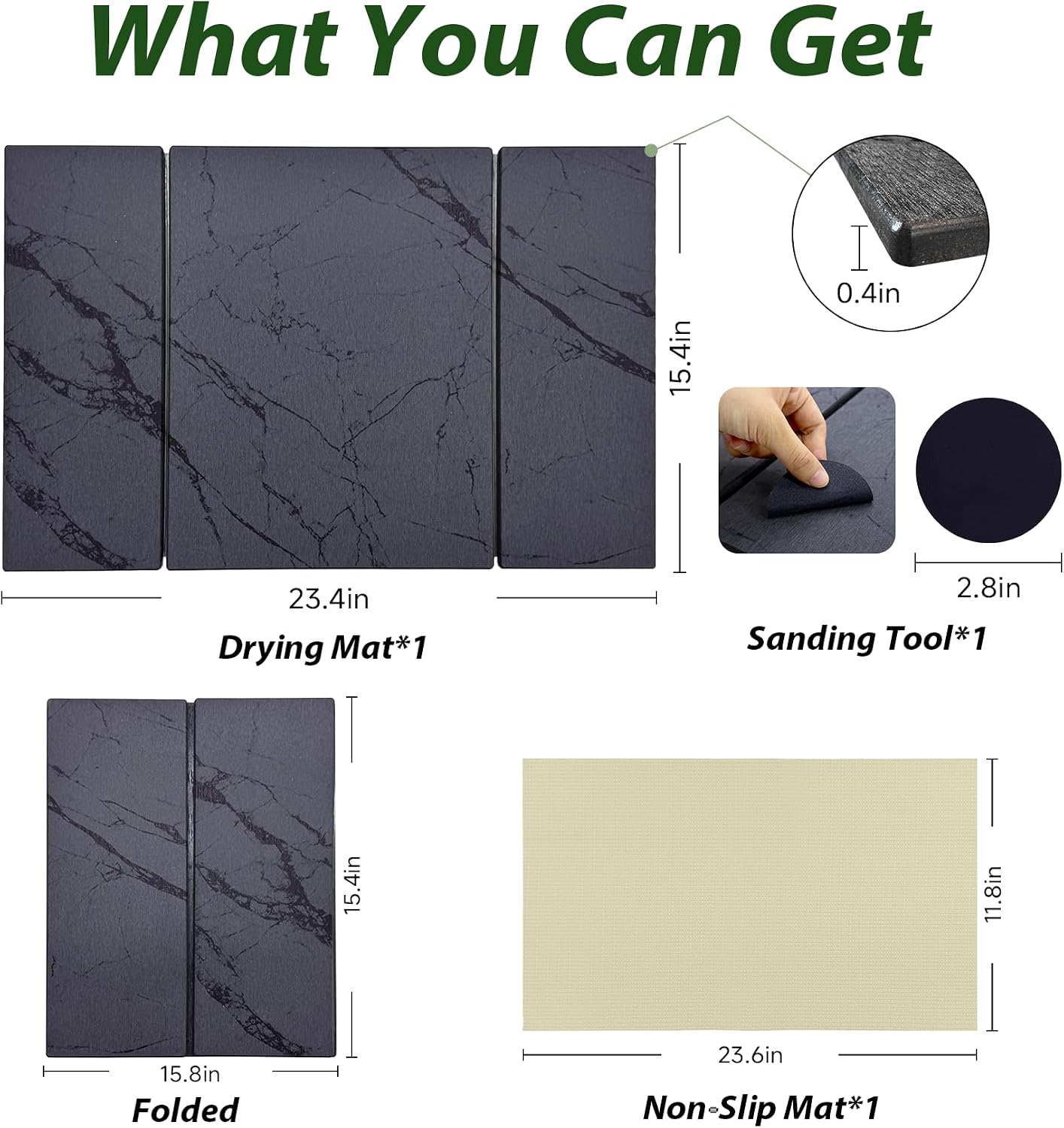 Thumbnail 2 de Large Stone Drying Mat for Kitchen Counter (24"x16"), Collapsible Quick Dry, Water-Absorbent Marble Diatomaceous Earth Mat