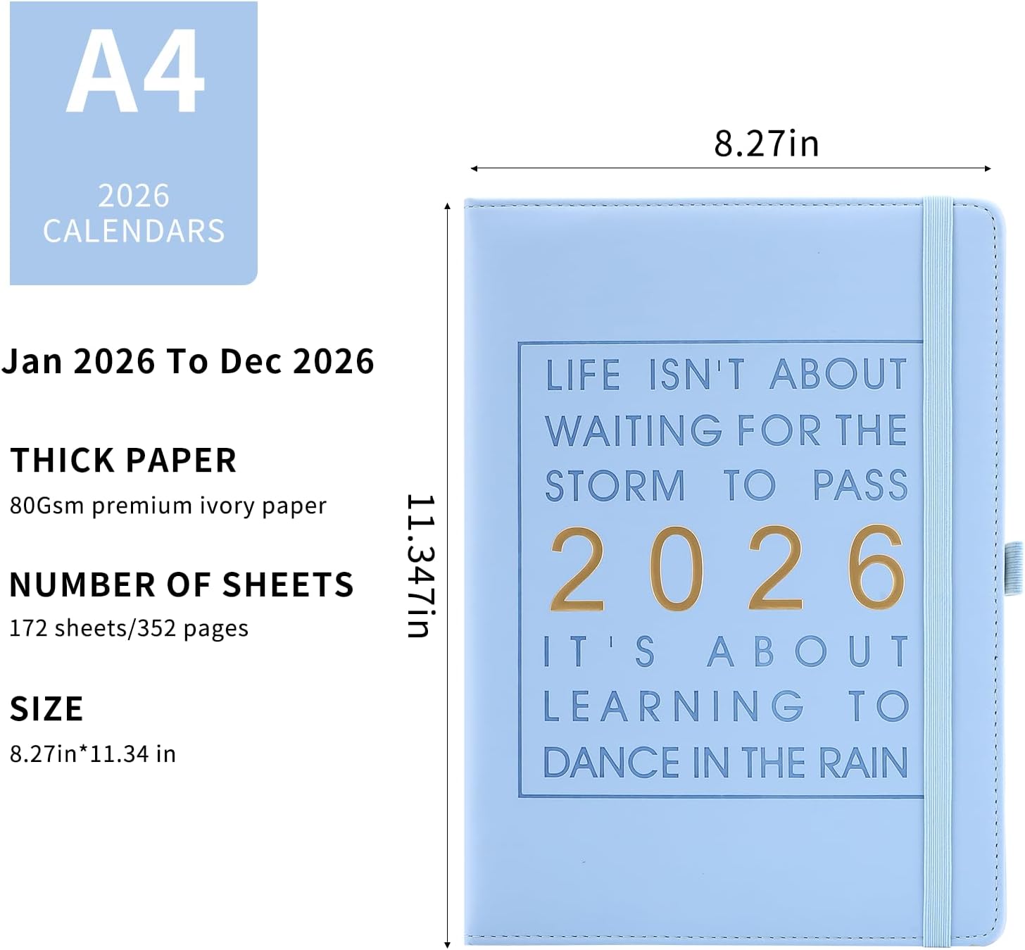 Thumbnail 3 de Mljtoyo A4 Diary 2026 Day per Page — Daily Planner for Jan–Dec 2026 (Sky Blue, A4)