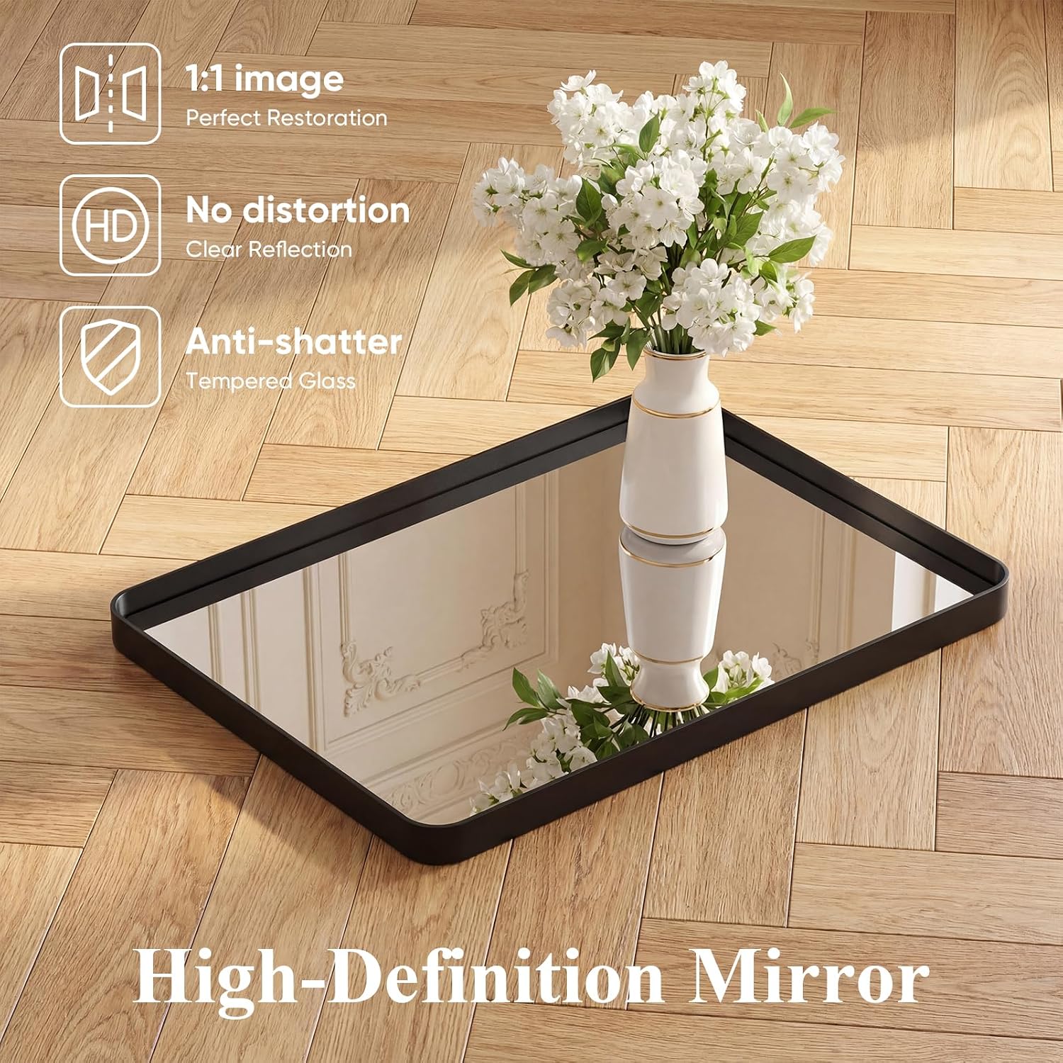 Thumbnail 3 de Sweetcrispy 36x24 Inch Bathroom Wall Mirror with Matte Black Frame