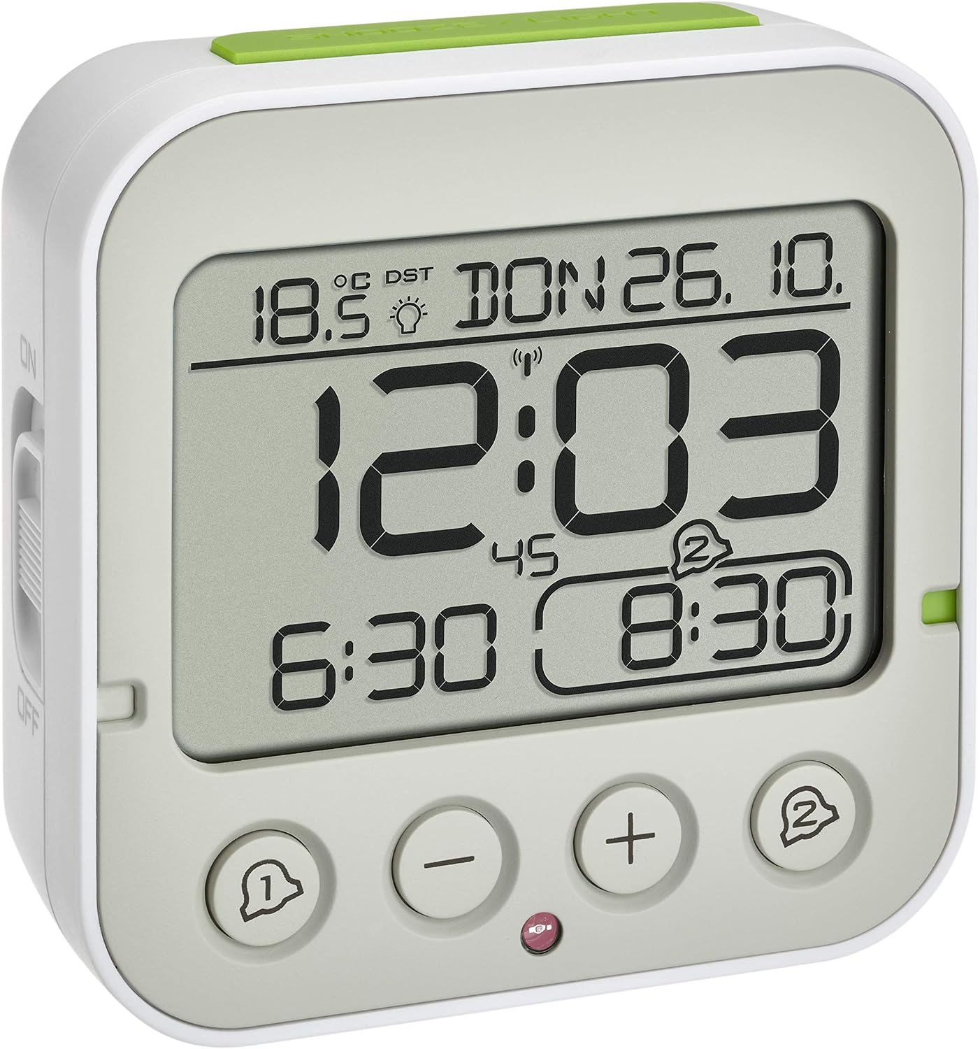 Detalle de TFA Dostmann Réveil numérique Bingo 2.0, 60.2550.02 – Horloge radio-pilotée, double alarme et température