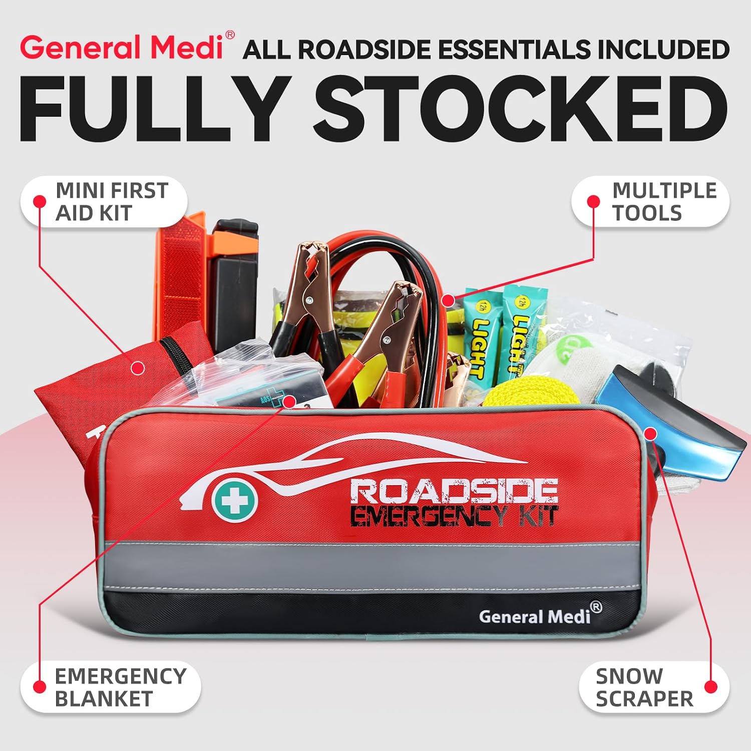 Detalle de General Medi 127-Pieces Roadside Car Emergency Kit: All-in-One Safety Pack for the Unexpected
