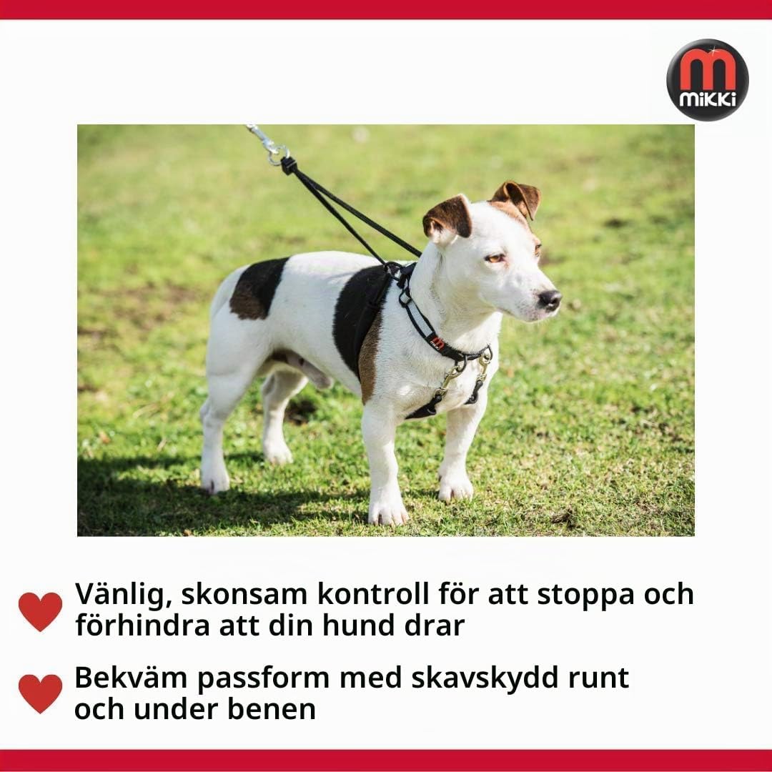 Detalle de Mikki Dog anti-dragsele för hund, medium, svart med justerbart reflexhalsband