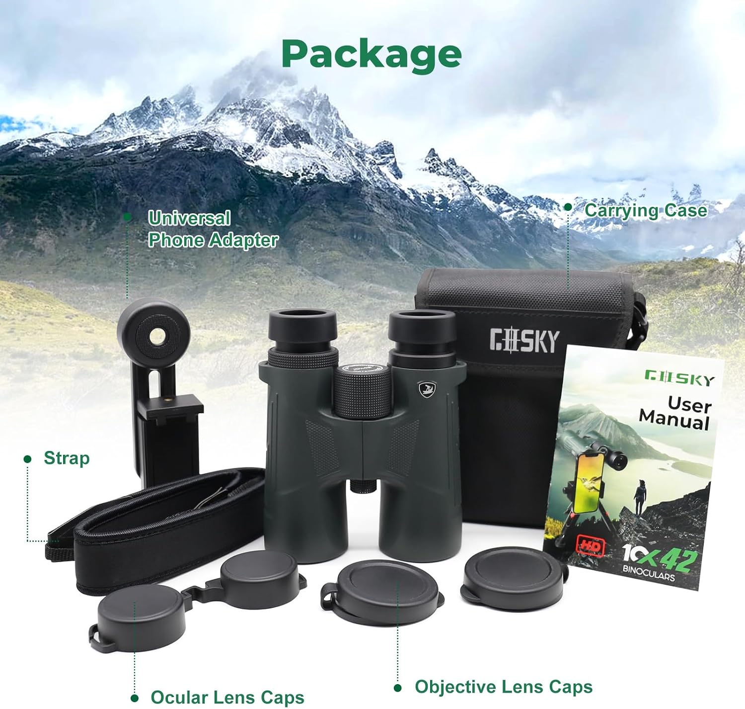 Thumbnail 6 de Gosky 10x42 HD Binoculars with Phone Adapter (BAK4, FMC lens)